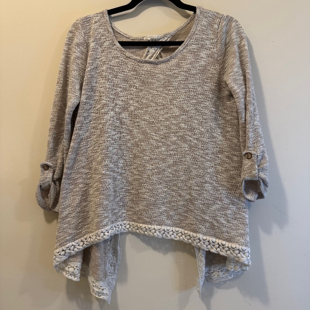 Open Back Cream Sweater with Lace Detailing